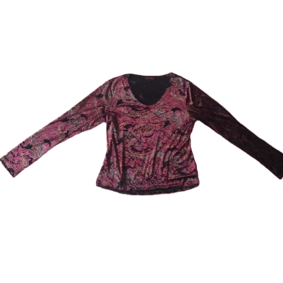 Red and black patterned velvety Simon Chang shirt - Picture 1 of 4